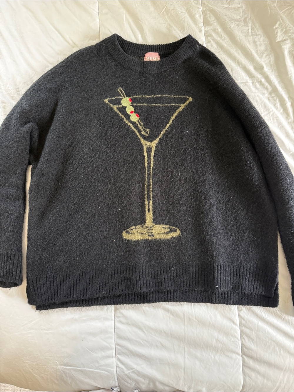 Show Me Your MuMu Black Sweater with Martini Graphic